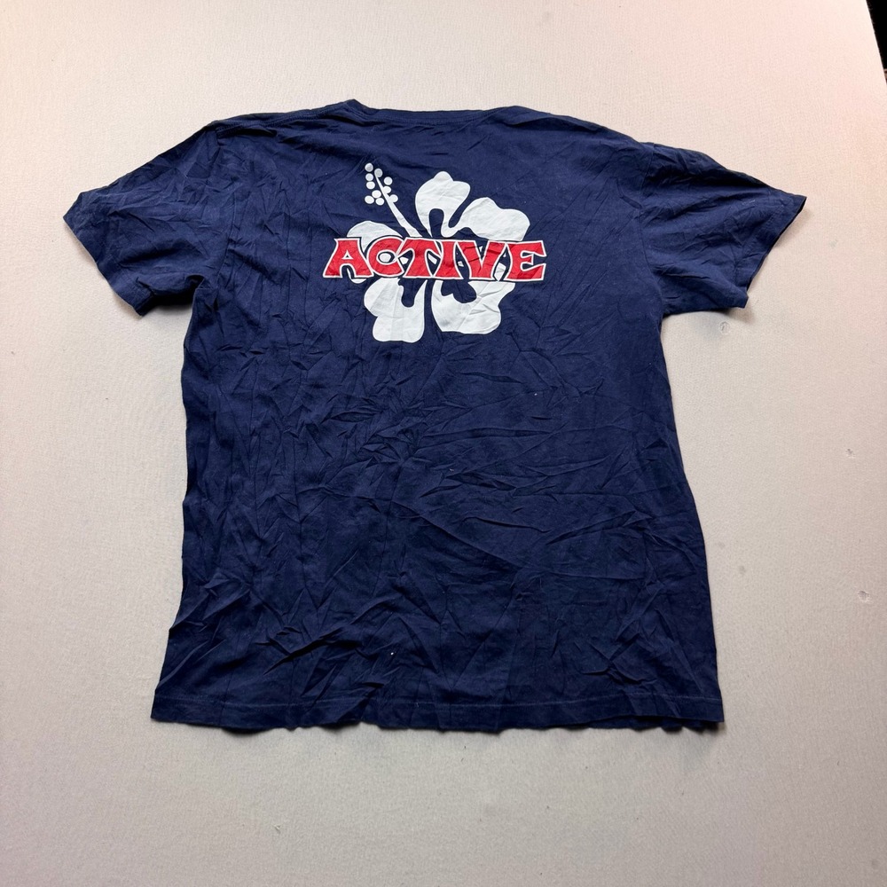 Active Graphic Tee Mens Large Navy Blue Excellent Hibiscus Skater Shirt